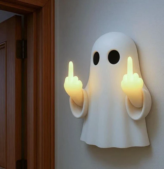 Alt view image 5 of 7 - Funny Ghost LED Night Light, Cute Rebellious Ghost Lamp with Attitude for Halloween Decoration, Spooky Glow Table Lamp for Bedroom Office Bar Desktop, White