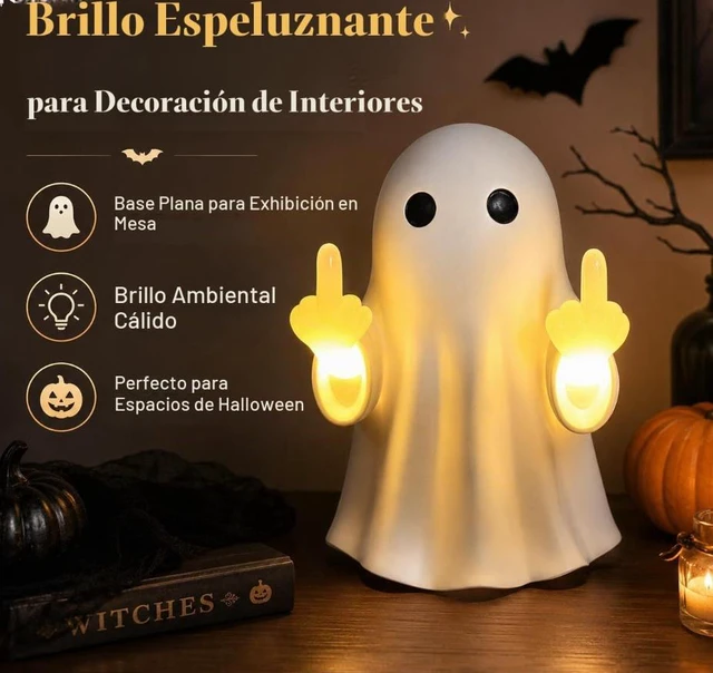 Alt view image 6 of 7 - Funny Ghost LED Night Light, Cute Rebellious Ghost Lamp with Attitude for Halloween Decoration, Spooky Glow Table Lamp for Bedroom Office Bar Desktop, White