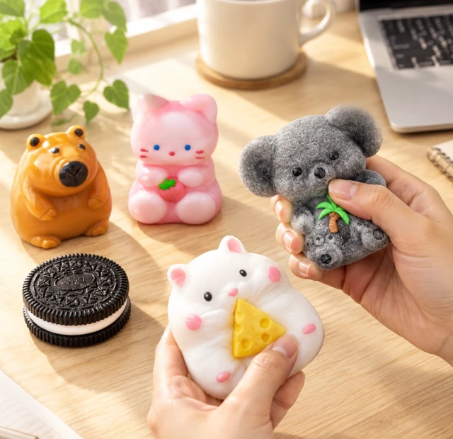 Alt view image 6 of 7 - 9 Pack Squishy Toys Set, Stress Relief Fidget Sensory Toys with Animals, Fruit & Cookie Designs, Soft Squeeze Toys for Adults, Kids Party Favors & Desk Decor