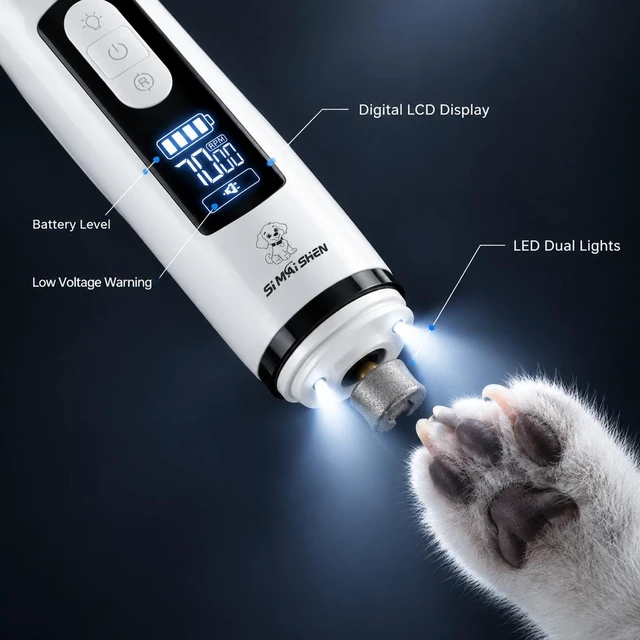 Alt view image 4 of 7 - High-Power Pet Nail Grinder with Dual LED Lights, Rechargeable Electric Nail Trimmer for Cats and Dogs, Low-Noise Nail File with Blood Line Visibility for Safe and Gentle Grooming