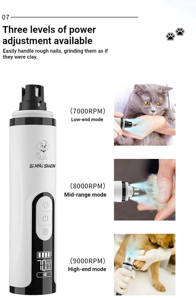 Alt view image 7 of 7 - High-Power Pet Nail Grinder with Dual LED Lights, Rechargeable Electric Nail Trimmer for Cats and Dogs, Low-Noise Nail File with Blood Line Visibility for Safe and Gentle Grooming