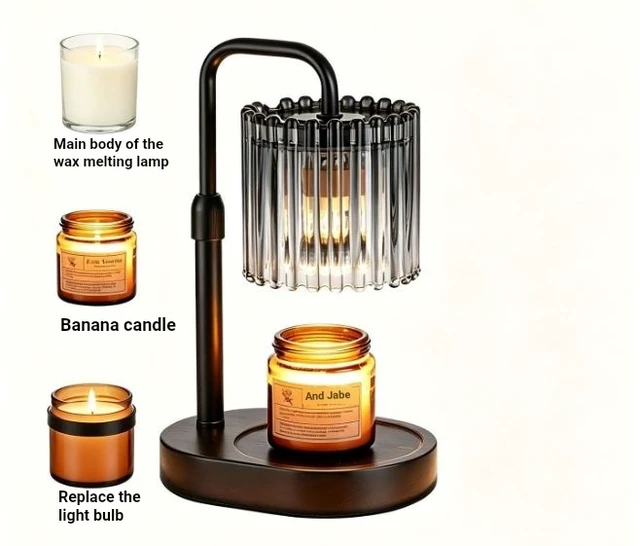 Alt view image 2 of 7 - Wooden Base Wax Melt Warmer Lamp with Ribbed Glass Shade, Dimmable Candle Melter for Desk Decor