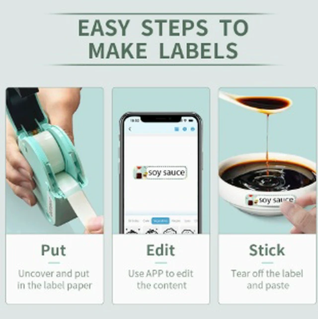 Alt view image 3 of 4 - N12 Mini Thermal Label Printer, Bluetooth Portable Sticker Printer for Android & iOS, 203 DPI, 20mm/s, 1200mAh Rechargeable Battery, Green, Includes 220 Labels