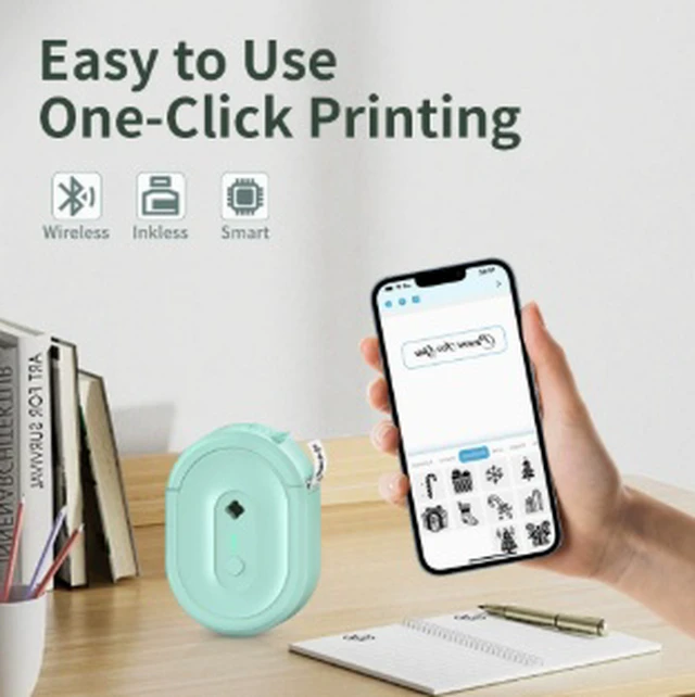 Alt view image 4 of 4 - N12 Mini Thermal Label Printer, Bluetooth Portable Sticker Printer for Android & iOS, 203 DPI, 20mm/s, 1200mAh Rechargeable Battery, Green, Includes 220 Labels