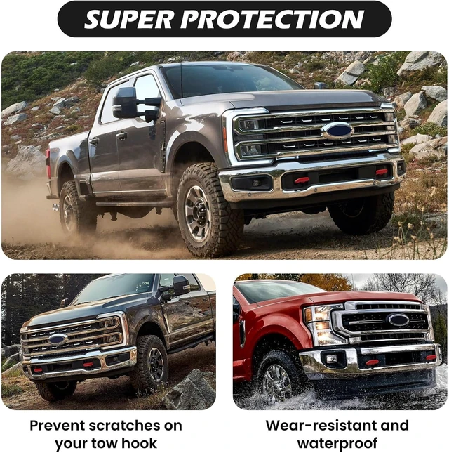 Alt view image 6 of 7 - Tow Hooks Covers for Ford Super Duty F250 F350 F450 2017-2026, 2Pcs Silicone Front Bumper Tow Hook Protector Covers, Truck Exterior Accessories, Red