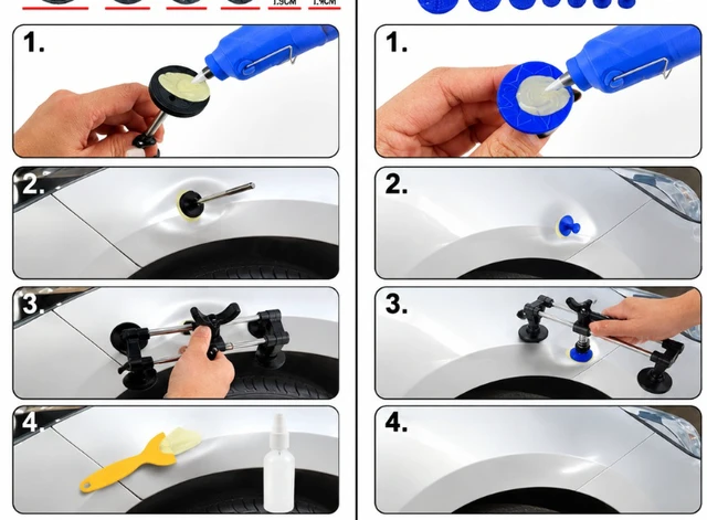 Alt view image 6 of 7 - Car Dent Repair Kit, Paintless Dent Puller Tool Set with Aluminum Bridge Puller, 20W Glue Gun, Glue Sticks & Pulling Tabs for Auto Body Hail & Door Ding Removal