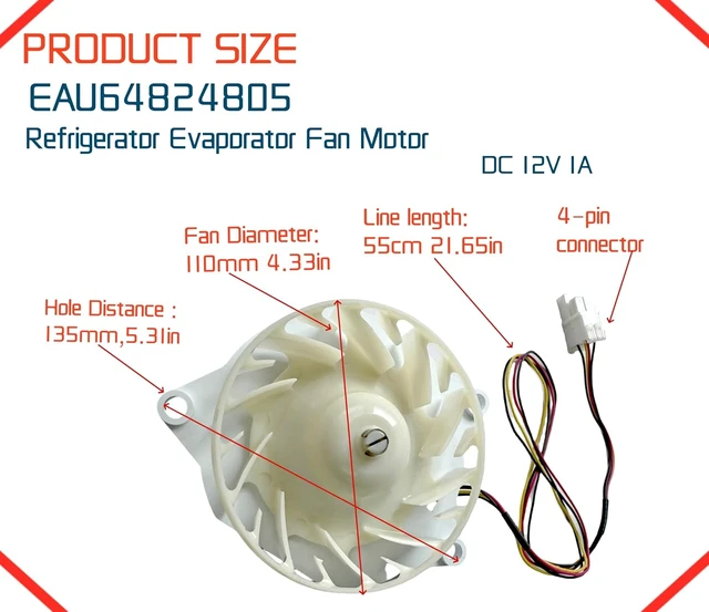 Alt view image 5 of 7 - EAU64824805 Refrigerator Evaporator Fan Motor for LG Refrigerator. DC12V 1A Refrigerator Motor Freezer Fan Z40E12MS1A0-57K06A Refrigerator Cooling Fan Motor