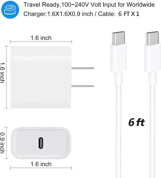 Alt view image 5 of 7 - for Phone 16 15 Charger and 6ft Type C to C Cable Cord Long,20W USB C Fast Charging Block Plug for Phone 16 Pro Max/16/15 Pro Max/15 Plus/15/iPad Air/Mini/AirPods/Power Adapter
