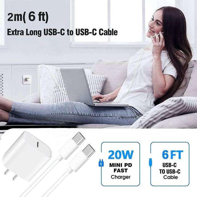 Alt view image 7 of 7 - for Phone 16 15 Charger and 6ft Type C to C Cable Cord Long,20W USB C Fast Charging Block Plug for Phone 16 Pro Max/16/15 Pro Max/15 Plus/15/iPad Air/Mini/AirPods/Power Adapter
