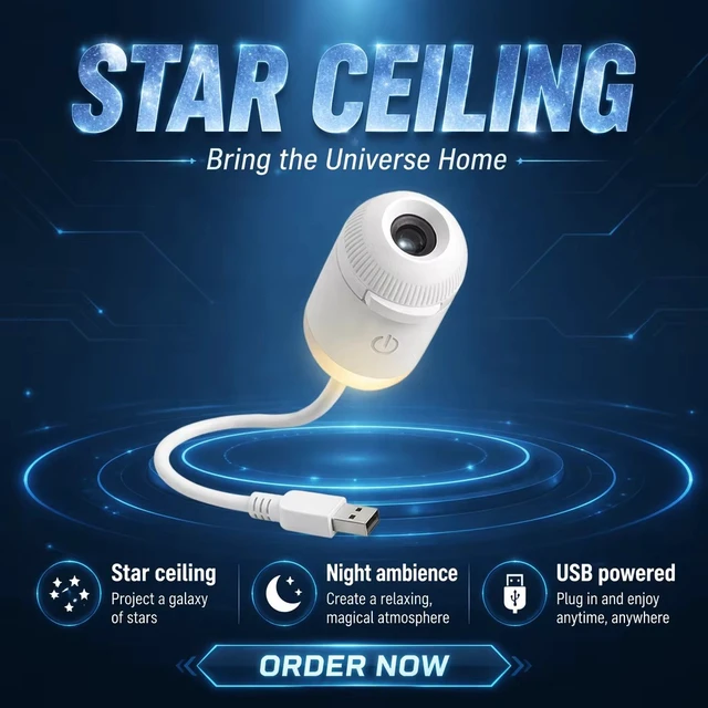 Alt view image 2 of 4 - 12-in-1 Night Sky Projector, USB Galaxy Star Night Light with Adjustable Focus, 12 Replaceable Film Discs, Moon Saturn Patterns, Flexible Gooseneck, Plug-and-Play Car Ceiling Light