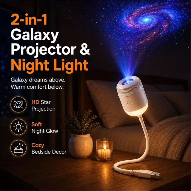 Alt view image 3 of 4 - 12-in-1 Night Sky Projector, USB Galaxy Star Night Light with Adjustable Focus, 12 Replaceable Film Discs, Moon Saturn Patterns, Flexible Gooseneck, Plug-and-Play Car Ceiling Light