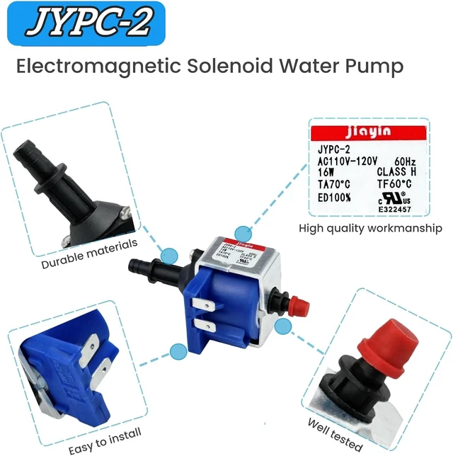 Alt view image 3 of 7 - JYPC-2 Electromagnetic Solenoid Water Pump 90cc/min, compatible with Electric iron, steam mop/garment steamer/coffee machine, etc, AC 110V - 120V 60Hz 16W
