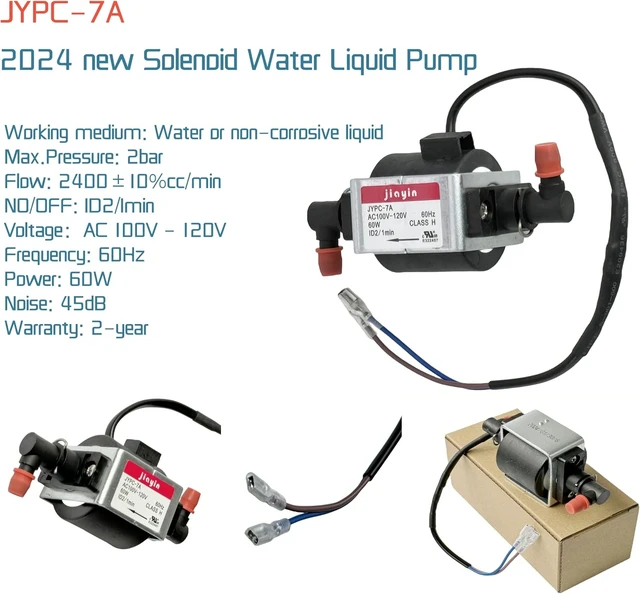 Alt view image 3 of 7 - JYPC-7A AC100V - 120V 60W Water Electromagnetic Solenoid Water Pump, 2400ccmin 2bar 60Hz ID2/min 45dB Solenoid Water Liquid Pump