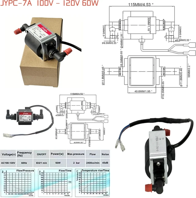 Alt view image 6 of 7 - JYPC-7A AC100V - 120V 60W Water Electromagnetic Solenoid Water Pump, 2400ccmin 2bar 60Hz ID2/min 45dB Solenoid Water Liquid Pump