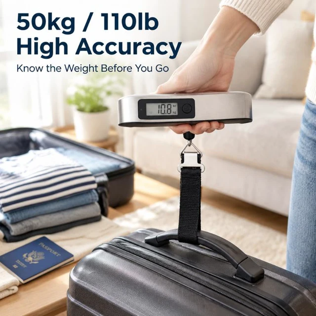 Alt view image 5 of 7 - Portable Digital Hanging Luggage Scale 110lb, Handheld Travel Weight Scale with LCD Display Black