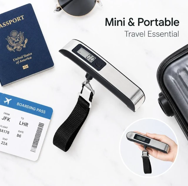 Alt view image 6 of 7 - Portable Digital Hanging Luggage Scale 110lb, Handheld Travel Weight Scale with LCD Display Black