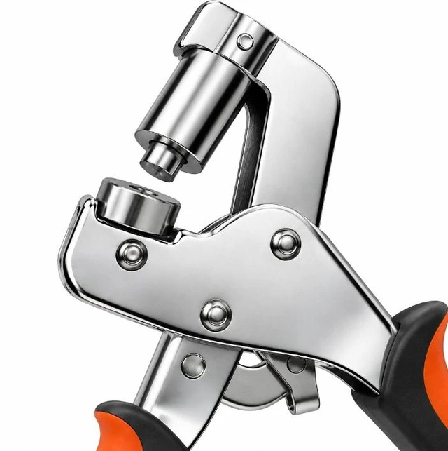 Alt view image 2 of 6 - Grommet Pliers Set Manual 2-in-1 Punching & Setting Tool Includes 100 Brass Grommets (10mm), Punch, and Base Suitable for Tarps, Leather, Banners, and Posters.