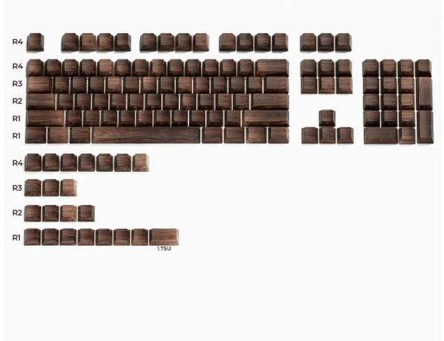 Main image of Walnut Wood Grain Keycaps, Cherry Profile PBT Dye-Sub Key Cap Set, 5-Side Sublimation Side-Print Backlit Natural Wood Style for Mechanical Keyboard