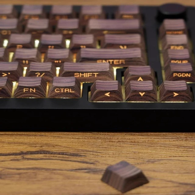 Alt view image 6 of 7 - Walnut Wood Grain Keycaps, Cherry Profile PBT Dye-Sub Key Cap Set, 5-Side Sublimation Side-Print Backlit Natural Wood Style for Mechanical Keyboard