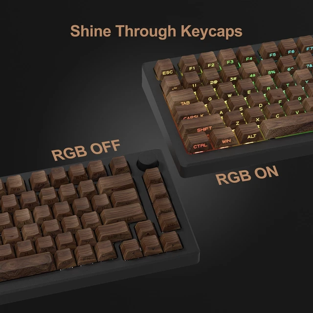 Alt view image 7 of 7 - Walnut Wood Grain Keycaps, Cherry Profile PBT Dye-Sub Key Cap Set, 5-Side Sublimation Side-Print Backlit Natural Wood Style for Mechanical Keyboard