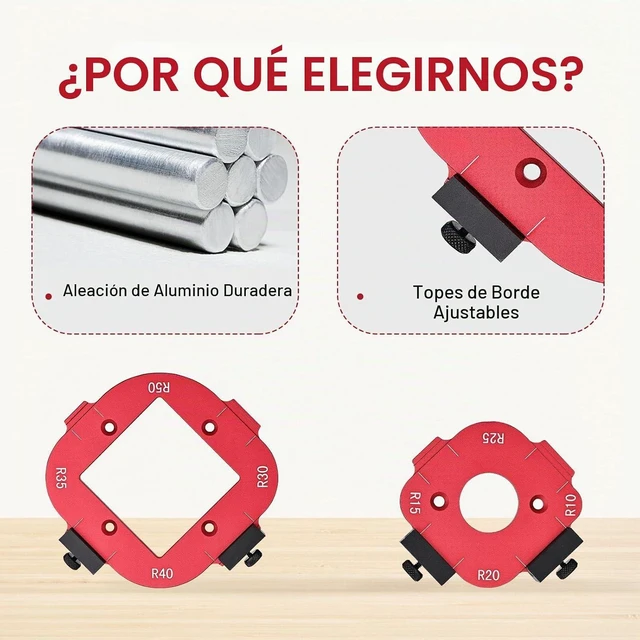 Alt view image 3 of 7 - Woodworking Radius Template Set with Router Bit, 2pc Arc Corner Jig + Trimming Bit Red