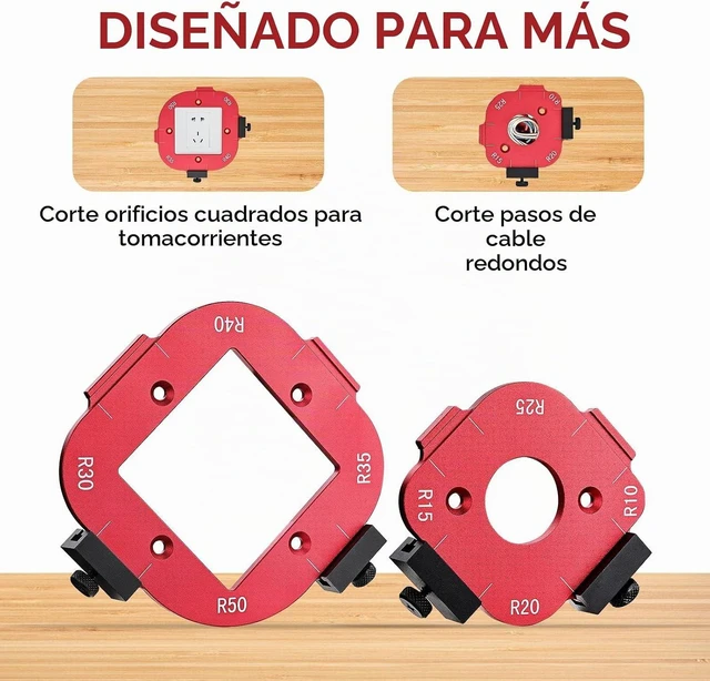 Alt view image 2 of 7 - Woodworking Radius Template Set with Router Bit, 2pc Arc Corner Jig + Trimming Bit Red
