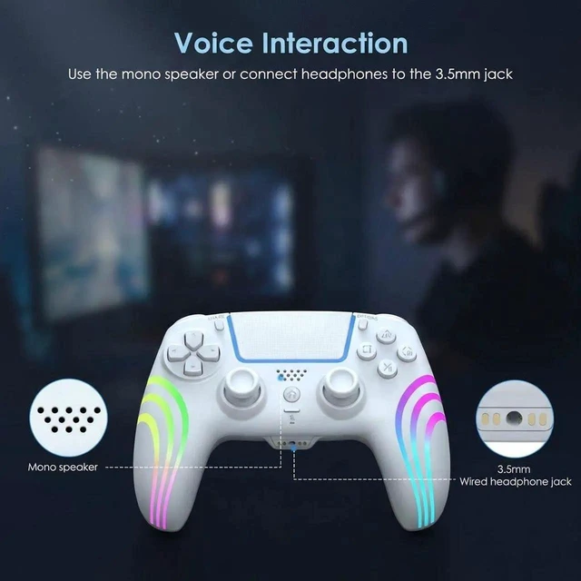Alt view image 5 of 7 - PS5 Bluetooth Controller with Hall Effect Joystick, Wireless & USB for PS5/PS5 Slim/Pro/PC, RGB, Dual Vibration, 6-Axis Motion Sensor, Macro & Turbo, Multi-Platform Gamepad White
