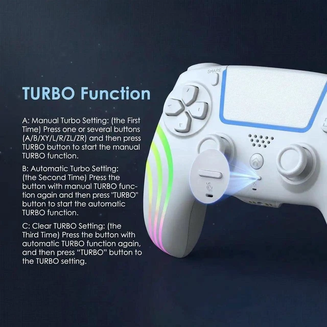 Alt view image 6 of 7 - PS5 Bluetooth Controller with Hall Effect Joystick, Wireless & USB for PS5/PS5 Slim/Pro/PC, RGB, Dual Vibration, 6-Axis Motion Sensor, Macro & Turbo, Multi-Platform Gamepad White