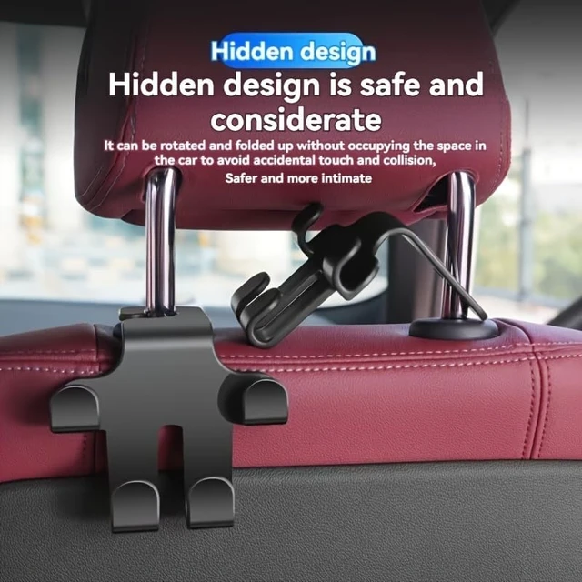Alt view image 7 of 7 - 2 Pack Car Headrest Hooks, 4in 1 Multi-Function Car Seat Back Hanger, Universal Back Seat Storage Hook & Phone Holder for Purse, Grocery Bags, Handbag, Car Interior Accessories