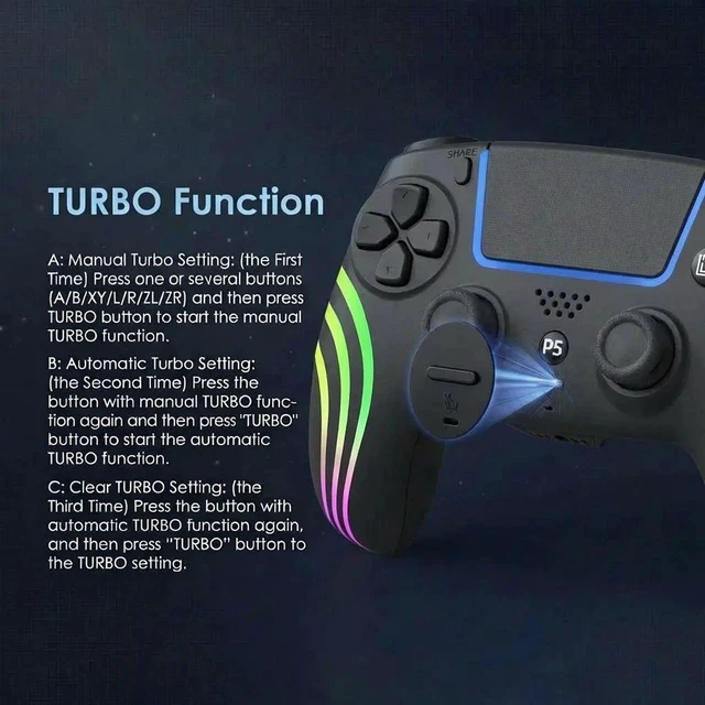 Alt view image 4 of 7 - PS5 Bluetooth Controller with Hall Effect Joystick, Wireless & USB for PS5/PS5 Slim/Pro/PC, RGB, Dual Vibration, 6-Axis Motion Sensor, Macro & Turbo, Multi-Platform Gamepad Black