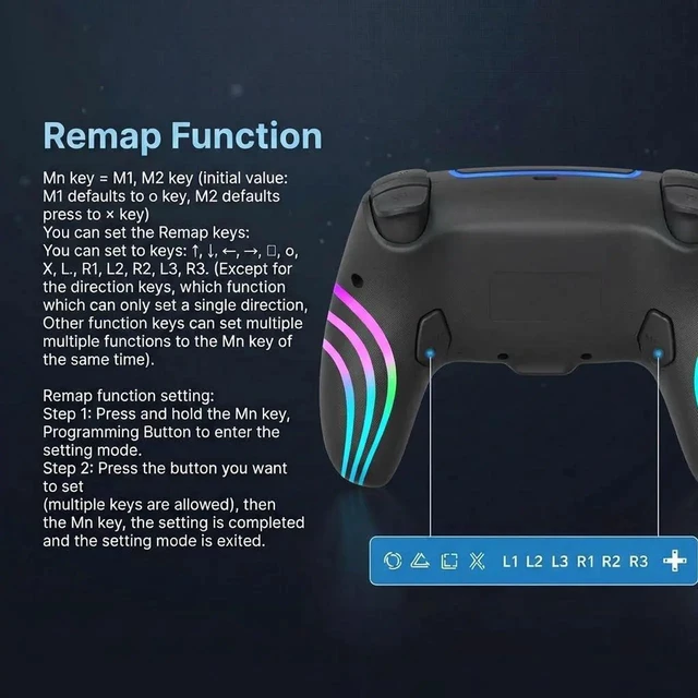 Alt view image 3 of 7 - PS5 Bluetooth Controller with Hall Effect Joystick, Wireless & USB for PS5/PS5 Slim/Pro/PC, RGB, Dual Vibration, 6-Axis Motion Sensor, Macro & Turbo, Multi-Platform Gamepad Black