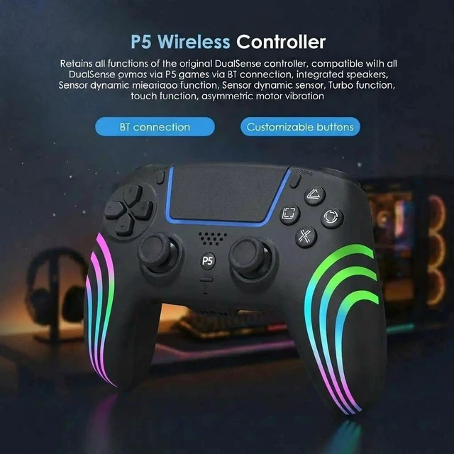Alt view image 2 of 7 - PS5 Bluetooth Controller with Hall Effect Joystick, Wireless & USB for PS5/PS5 Slim/Pro/PC, RGB, Dual Vibration, 6-Axis Motion Sensor, Macro & Turbo, Multi-Platform Gamepad Black