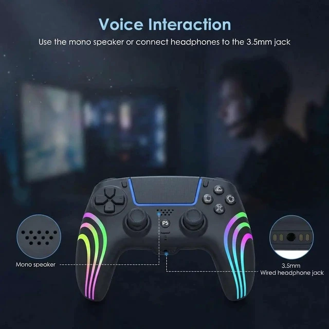 Alt view image 6 of 7 - PS5 Bluetooth Controller with Hall Effect Joystick, Wireless & USB for PS5/PS5 Slim/Pro/PC, RGB, Dual Vibration, 6-Axis Motion Sensor, Macro & Turbo, Multi-Platform Gamepad Black