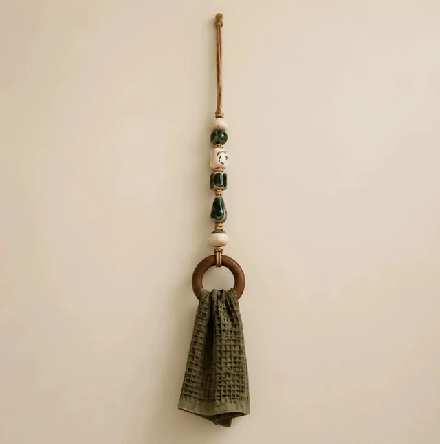 Alt view image 7 of 7 - Decorative Beaded Towel Hanger with Wooden Ring, Boho Towel Holder,Green 2PCS