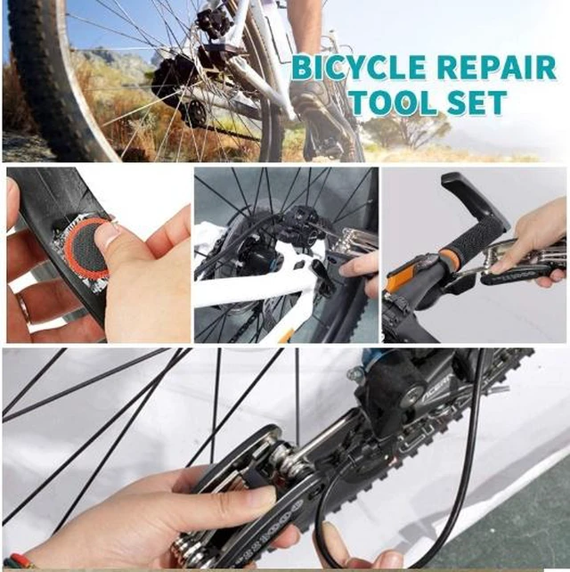 Alt view image 6 of 6 - Bicycle Tire Repair Kit Mountain Bike Maintenance Set (16-in-1 Multi-Tool, Tire Levers, Patches, Valve Cores) with Portable Storage Bag Emergency Cycling Repair