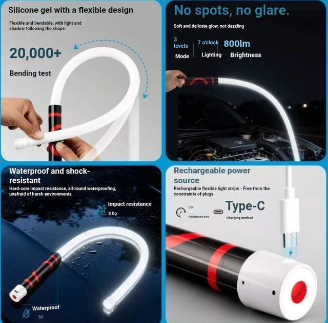 Alt view image 4 of 4 - Flexible LED Work Light Flashlight, Bendable Portable Silicone Torch, 5W LED Handheld Work Light for Home, Workshop, Camping & Emergency Use