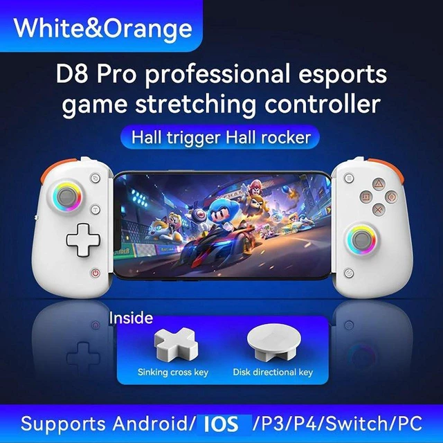 Alt view image 3 of 7 - Wireless Controller D8 Pro for 13in iPad, Tablet, iOS/Android/PC/Switch/PS4, 7-color RGB, Mobile Cloud Game, Streaming on PS/Xbox/PC Console, iPhone 16/15/14, Hall Effects Joysticks, White