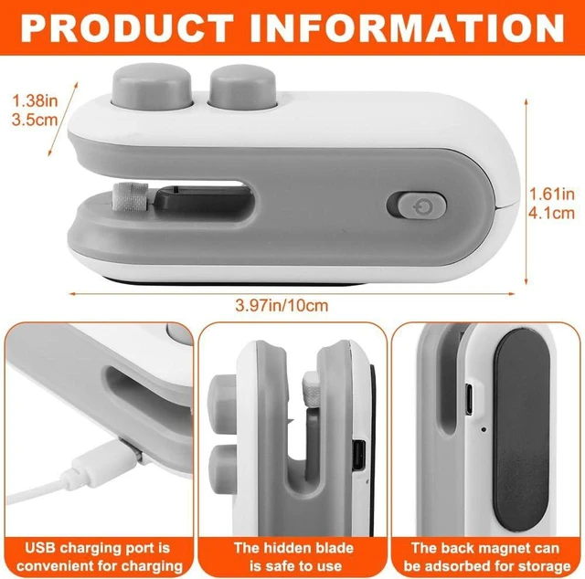 Alt view image 2 of 7 - Mini Bag Sealer, 2 in 1 Chip Bag Sealer and Cutter USB Rechargeable Vacuum Food Sealer Bag, Portable Handheld Snack Bag Sealing Machine Mini Resealer for Plastic Bags white+blue
