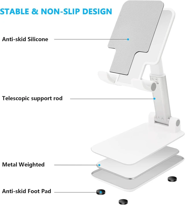 Alt view image 6 of 7 - Cell Phone Stand, Foldable Height Angle Adjustable Cell Phone Holder for Desk, Portable Desktop Stand Compatible with All Mobile Phones, White