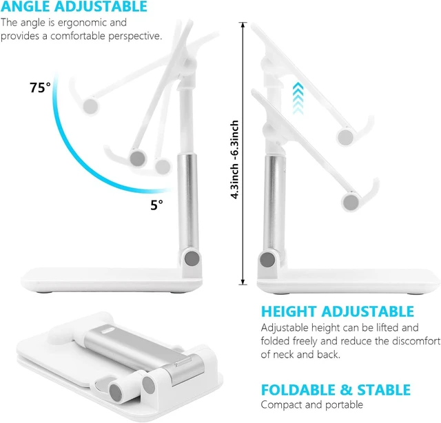 Alt view image 4 of 7 - Cell Phone Stand, Foldable Height Angle Adjustable Cell Phone Holder for Desk, Portable Desktop Stand Compatible with All Mobile Phones, White