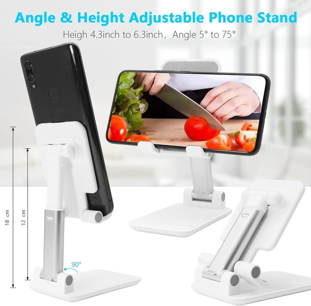Alt view image 3 of 7 - Cell Phone Stand, Foldable Height Angle Adjustable Cell Phone Holder for Desk, Portable Desktop Stand Compatible with All Mobile Phones, White