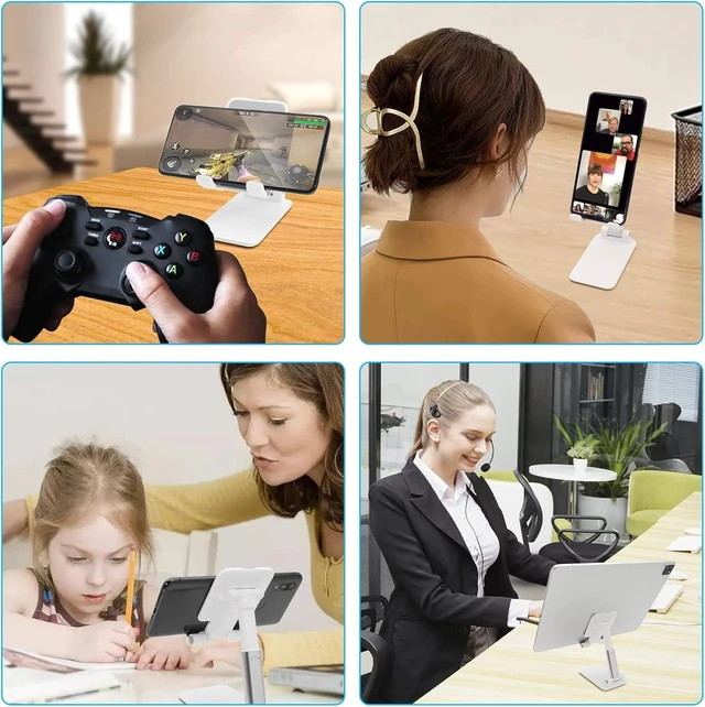 Alt view image 5 of 7 - Cell Phone Stand, Foldable Height Angle Adjustable Cell Phone Holder for Desk, Portable Desktop Stand Compatible with All Mobile Phones, White