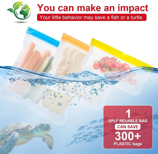 Alt view image 3 of 7 - Reusable Food Storage Silicone Bags, Reusable Snack BagsLeakproof Freezer, BPA Free, 1 Gallon 1 Snack 1 Sandwich Bags, for Home Kitchen, Marinate Food TravelFridge Organization (3)