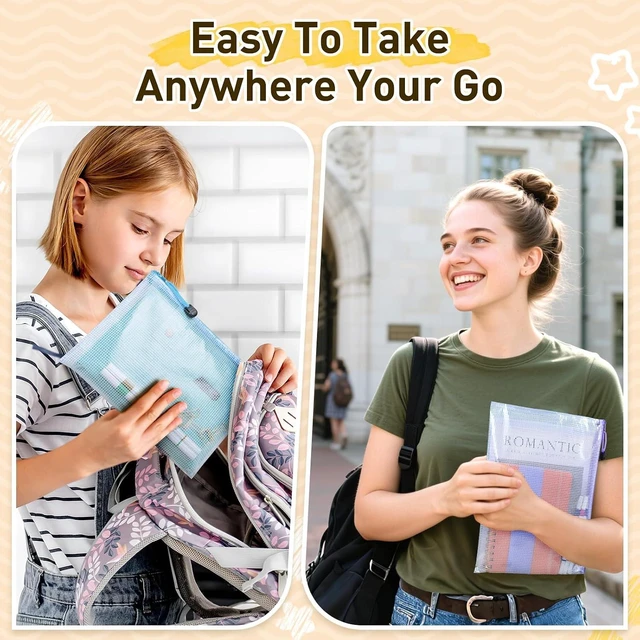 Alt view image 6 of 7 - Mesh Zipper Pouch Bags - A4 Clear Zipper Pouches, Zipper Pouches for Organizing, Waterproof Letter Size File Bag for Puzzles, Board Games, Office Supplies, 5 Pack
