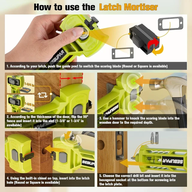 Alt view image 5 of 7 - Door Latch Kit Mortise Lock Installation Tool, Door Lock Chisel Kit for Latch & Strike Plate Fitting