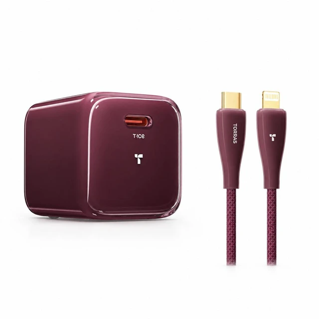 Main image of 60W USB-C Fast Charger Set for iPhone 18/18 Pro Max, Mini Ice Cube Pro PD 3.0 Wall Charger with 5.5ft USB-C Cable, Rapid Charging Kit for iPhone 18/17/16/15 & iPad - with AVS Technology red-C-L