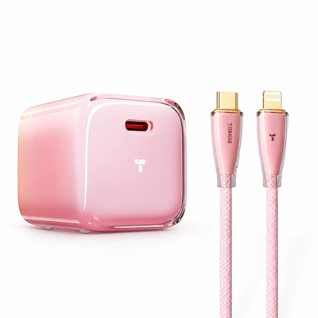 Main image of 60W USB-C Fast Charger Set for iPhone 18/18 Pro Max, Mini Ice Cube Pro PD 3.0 Wall Charger with 5.5ft USB-C Cable, Rapid Charging Kit for iPhone 18/17/16/15 & iPad - with AVS Technology pink-C-L