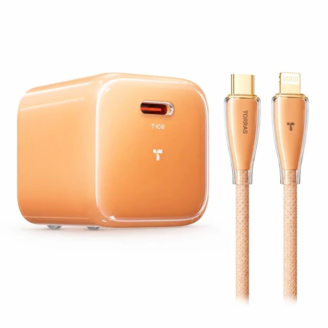 Main image of 60W USB-C Fast Charger Set for iPhone 18/18 Pro Max, Mini Ice Cube Pro PD 3.0 Wall Charger with 5.5ft USB-C Cable, Rapid Charging Kit for iPhone 18/17/16/15 & iPad - with AVS Technology orange-C-L