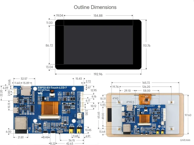 Alt view image 7 of 7 - ESP32-S3 7inch Capacitive Touch Screen Development Board 800×480 Resolution 7 inch 65K RGB LCD Disply,5-Point Touch,Supports WiFi & Bluetooth