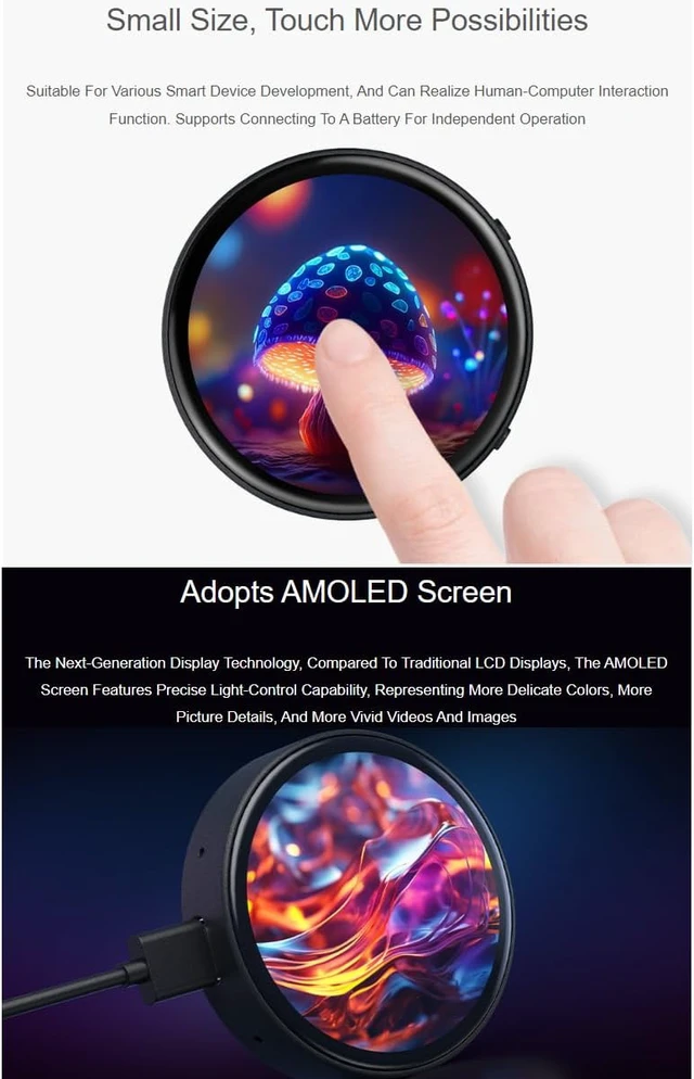 Alt view image 3 of 7 - ESP32-S3 1.75inch AMOLED Round Touch Display Development Board with Case 466×466 Pixels 16.7M Color Display,QSPI Interface,Support Wi-Fi and BLE 5